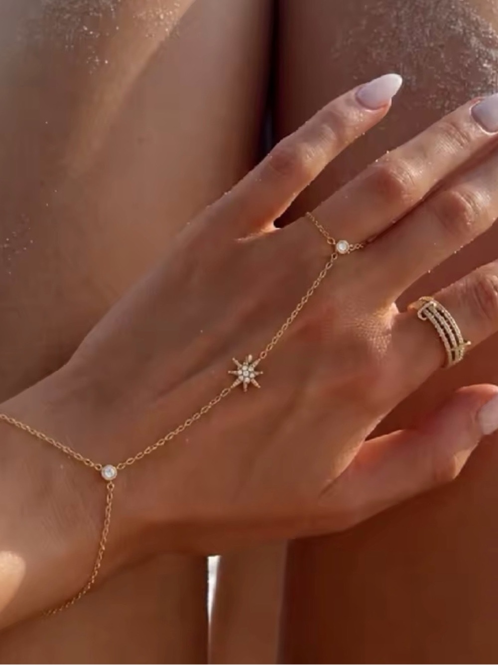 Gold Star Charm Hand Chain Bracelet - Women Jewelry